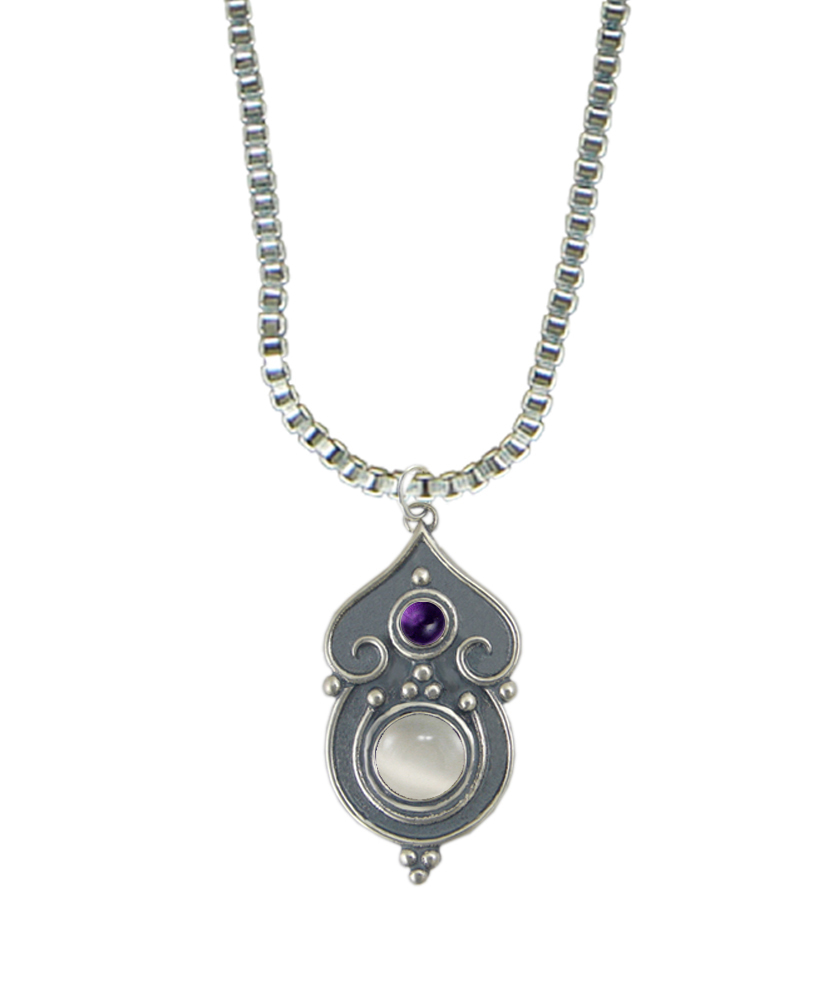 Sterling Silver Necklace White Moonstone And Amethyst